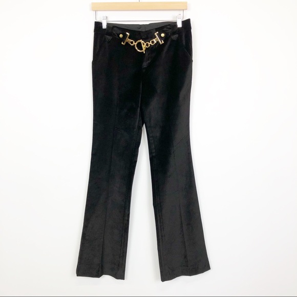 Hale Bob Pants - Hale Bob Black Velour Pant with Gold Hardware Sz 6